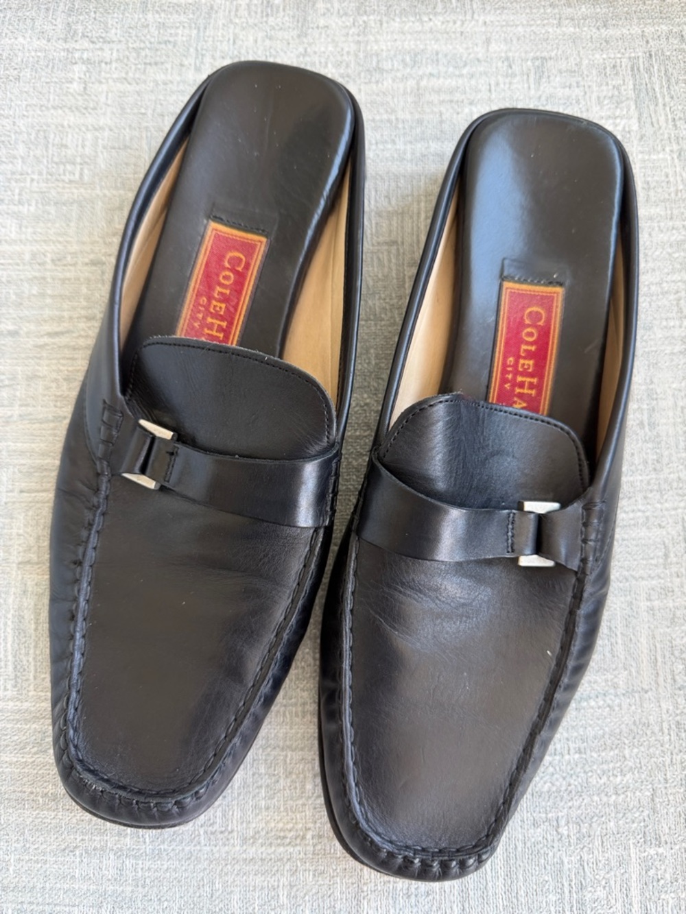 COLE HAAN CITY Mules Slip-on Loafers Black Leather Womens Size 7 1/2 Classic